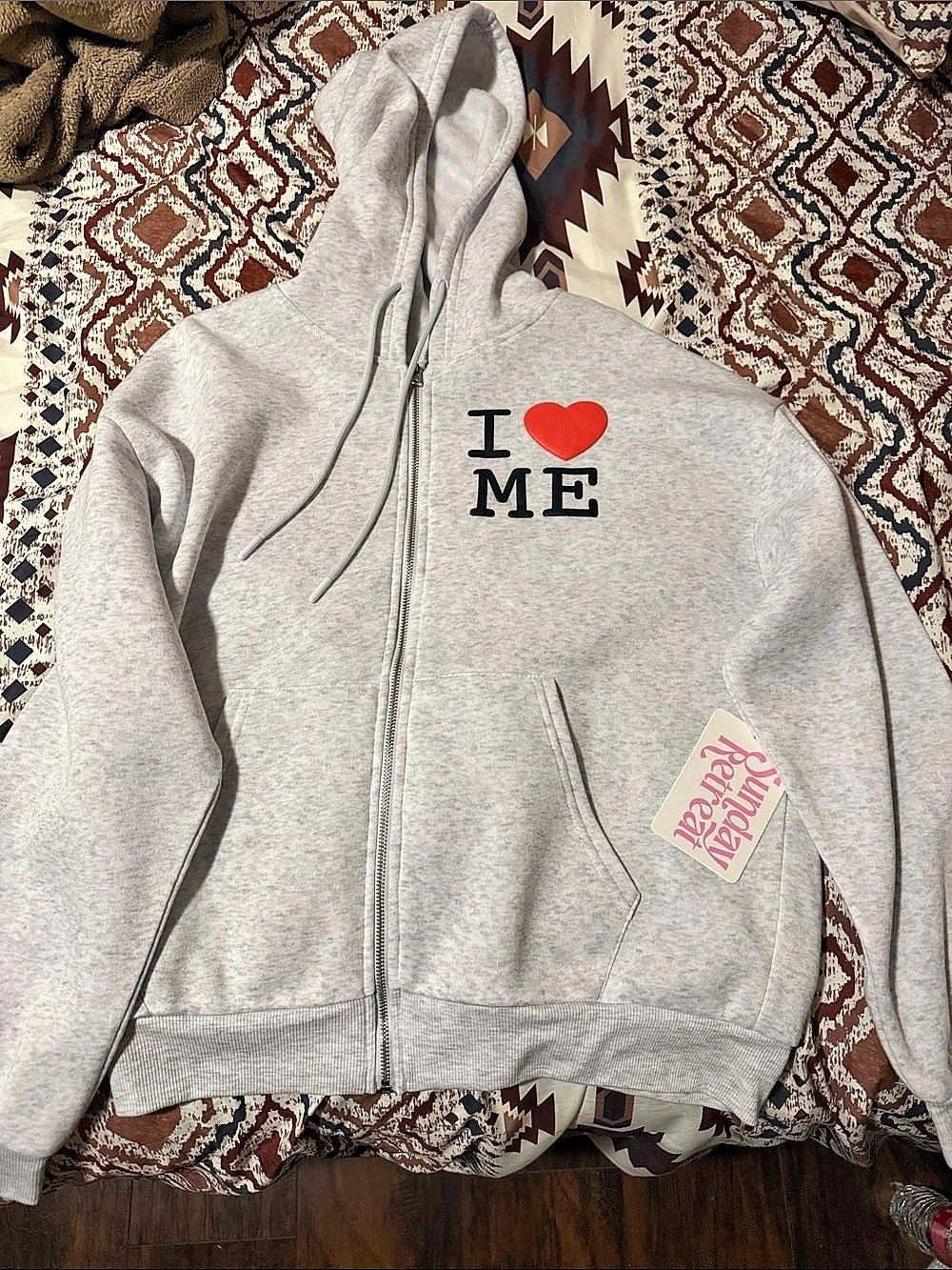 Sunday Retreat I Heart Me Zip Hoodie in Gray & Red